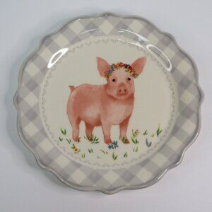 Pioneer Woman Appetizer Plate Pig Gray Gingham Novalty Dessert Dish Ceramic 7in
